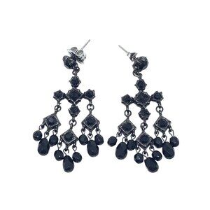 Yosca Black Chandelier Drop Earrings Faceted Beads Silver-Tone Backing Steampunk